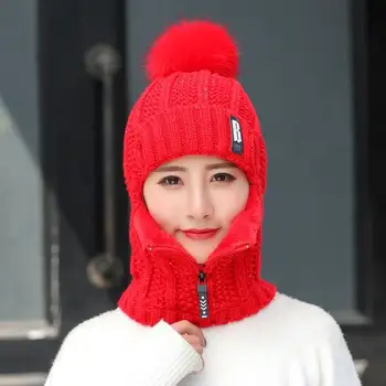 Lână Tricotate Pălărie Fată, Pălărie de Schi Femei Vânt de Iarnă în aer liber Tricot Gros de Cald Siamezi Eșarfă Cald în aer liber, Călărie Set Cadou