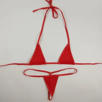Mini Micro Set De Bikini Femei Din Bumbac Cu Ochiuri Transparente Sexy Costume De Baie Bathingsuit Bandaj De Costume De Baie Beach Triangle Top String Thong