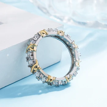 Sterling Silver Cross Full Inel cu Diamant brățară de Platină Inel pentru Femei Fata Inel de Promisiune Zircon Bijuterii Dublă Placare LXH