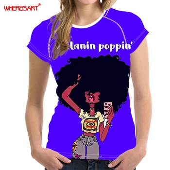 WHEREISART Funny T-Shirt Femei Melanina Poppin Printuri Maneci Scurte O-Gât T Cămașă Femei Punk Fete Tricou Femme Topuri de Vara