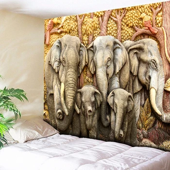 Elefant Indian Tapiserie De Perete Agățat De Perete Decor Acasă Pătură Boem Plaja Pătură Subțire De Yoga Șal Mat Galben Relief