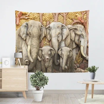 Elefant Indian Tapiserie De Perete Agățat De Perete Decor Acasă Pătură Boem Plaja Pătură Subțire De Yoga Șal Mat Galben Relief