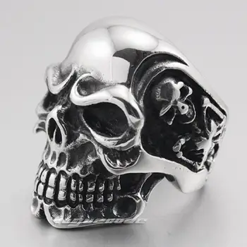 LINSION Mare Inoxidabil 316L Oțel Titan Craniu Schelet Bărbați Biker Rock Punk Inel 3A001