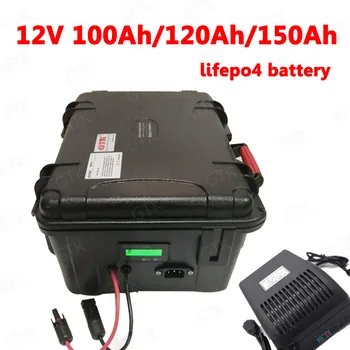 GTK impermeabil litiu 12.8 V 150Ah 100Ah 12V 120AH Lifepo4 baterie BMS pentru MPPT Solar de stocare a Energiei invertor RV +Incarcator de 10A