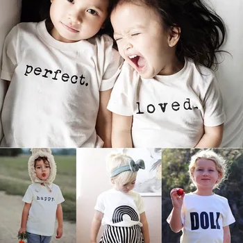 Copii T-shirt Pentru Fete Copilul pentru Baieti Haine de Vară Maneca Scurta din Bumbac Topuri Teuri de Moda Scrisoarea Imprimate Alb T Shirt