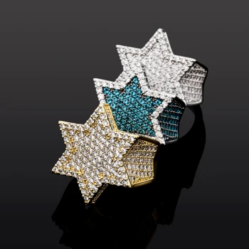 Noi Iced Din Hexagon Star Inele Pentru Bărbați/Femei Micro Pavate Cu Aur, Argint Finisaj De Culoare Zirconiu Cubi Farmec Hip Hop Bijuterii Inel Cadou