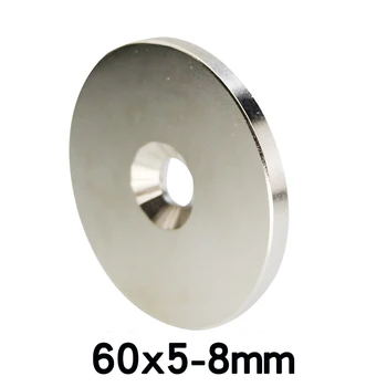 1/4/8 buc Magnet 60*5 mm Gaura de 8mm Înecat Neodim Magnetic 60*5-8mm Permanent Magnet Neodim 60x5-8mm