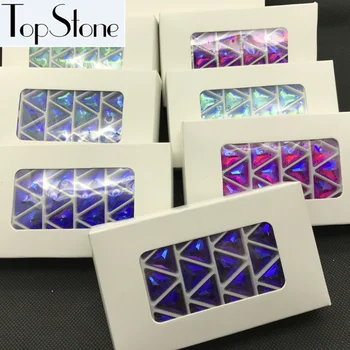 TopStone Culori AB Triunghi Coase Pe Sticlă Cristal Cristale Flatback cu gauri de 12mm 16mm Cusut Bijuterii