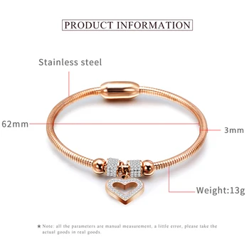 Stil nou Inima de Cristal Brățară Bratari Magnet Incuietoare Cu Lanț de Șarpe 316L din Oțel Inoxidabil Femei bijuterii de Nunta