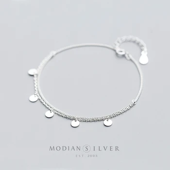 Modian Clasic Argint 925 Round Paiete Dublu Lanț Brățară pentru Femei Simplu Brățară Stil Coreea Bijuterii Fine Cadou