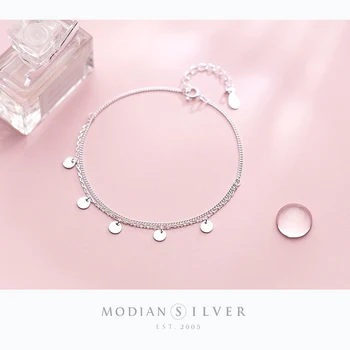 Modian Clasic Argint 925 Round Paiete Dublu Lanț Brățară pentru Femei Simplu Brățară Stil Coreea Bijuterii Fine Cadou