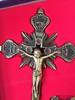 Vechi Decorate Manopera Miao Argint Sculptură Isus Pe Cruce Exorciza Mare Statuie de metal artizanat metal artizanat