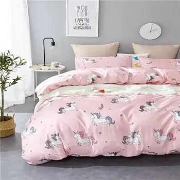 Textile acasă 3pcs Seturi de lenjerie de pat Pink Unicorn Desene animate husă de Pilotă PillowcaseThrow Mecanice se Spele Singur Pat Dublu Seturi