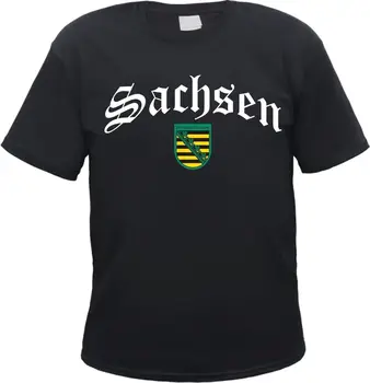 SACHSEN T-Shirt - Altdeutsch mit Wappen - Schwarz - dresden, leipzig, chemnitz, etc