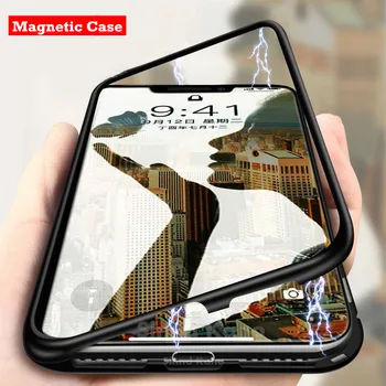Sticla Capac Spate Magnetic de Adsorbție Caz Pentru iPhone 12 11 Pro Clar Metal Magnet Cover Pentru iPhone XS MAX X XR 7 8 Plus