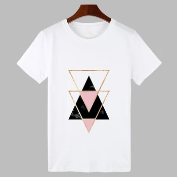 2019 Vara Tricou Geometrie Imprimate Topuri Haine de sex Feminin Subțire Secțiunea tricou Femei Harajuku Alb cu Maneci Scurte T-shirt Femme
