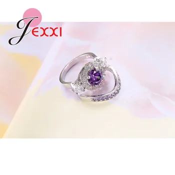 AAA Violet Cristal Austriac de Mireasa Set Inel de Nunta Pentru Femei Elegante de Argint 925 Logodna Propunere Inele Bijoux