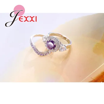 AAA Violet Cristal Austriac de Mireasa Set Inel de Nunta Pentru Femei Elegante de Argint 925 Logodna Propunere Inele Bijoux