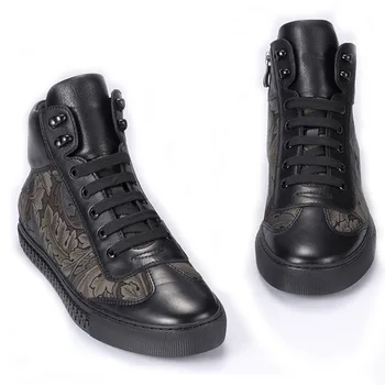 Brand De Moda De Înaltă Top Adidasi Barbati Toamna Iarna Din Piele Caldă Bumbac Pantofi Floare De Imprimare Negru Pantofi Casual Barbati Apartamente