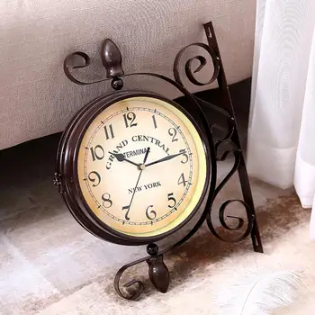 1 buc Portabil Europene Retro-Stil Ceas de Perete Tăcut Cadran Rotund față-verso Ceas de Perete pentru Camera de zi Dormitor Decor Acasă