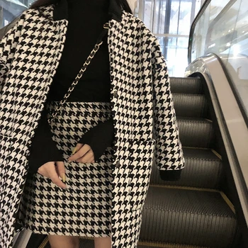 Alb și negru jacheta femei de toamnă și de iarnă lână sacou 2020 populare cașmir cusute nouă sferturi mâneci