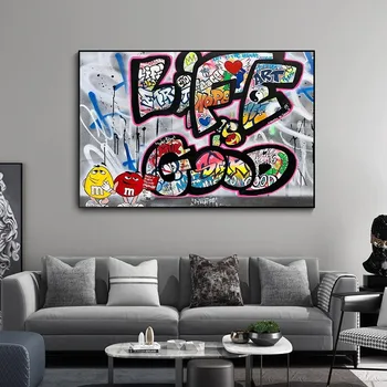 Viața Este Bună Graffiti Panza Pictura Arta de Perete Postere si Printuri Decorative Arta de Perete pentru Living Decorul Camerei