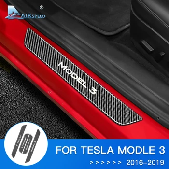 Viteza Fibra de Carbon pentru Tesla Model 3 Accesorii pentru Tesla Model 3 Autocolant Ornamente Interioare Praguri Usi Protector Paznici Autocolant