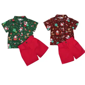 2 BUC Set de Crăciun pentru Copii Băiat Haine Set Santa Print Short Sleeve Singur Pieptul Tricouri pantaloni Scurti Baieti Domn Crăciun Îmbrăcăminte