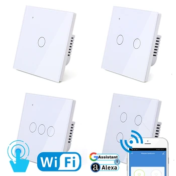 WIFI Touch Lumina Comutator de Perete Sticlă Albă LED Albastru Universal Smart Home Phone Control 4 Banda 2 Way Round releu Alexa de Start Google