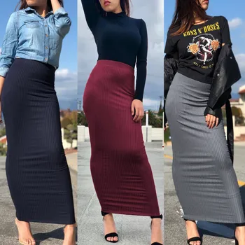 Musulman Glezna-Lungime Haine Islamice Fuste Lungi Pentru Femei de Moda pentru Femei Bodycon Fusta Creion Bumbac Tricotat Elegant, Modest