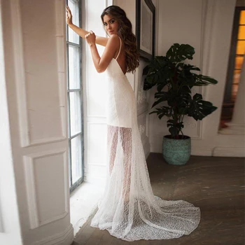 Verngo Sirenă Rochie de Mireasa Boho 2020 rochie de Mireasa Cu Trenul Detașabil Calitate Rochie de Mireasa Dantela Aplicatii Vestidos De Noiva