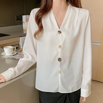 Biroul Bluza Tricouri 2020 Toamna anului Nou Șifon Bluza Femei cu Maneci Lungi Casual Alb Îmbinat Femei Tricouri Moda Blusas 520H