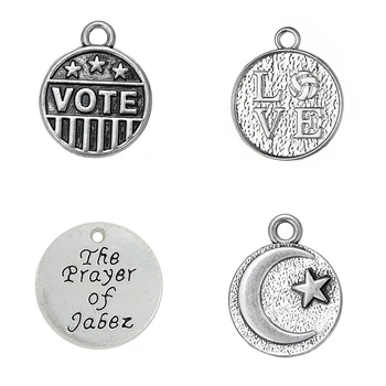 EUEAVAN 20buc Forma Rotunda Votul de Încredere Cuvinte Litere Gravate Farmec de Metal Antique Argintiu, Pandantiv Pentru a Face Bijuterii Handmade, Artizanat