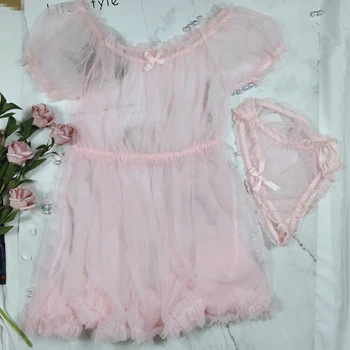 Negru Alb Roz Transparent Sexy Lace Babydoll Set De Lenjerie Drăguț Prințesă Dormit Cămașă De Noapte Pijamale Kawaii Lolita Rochie