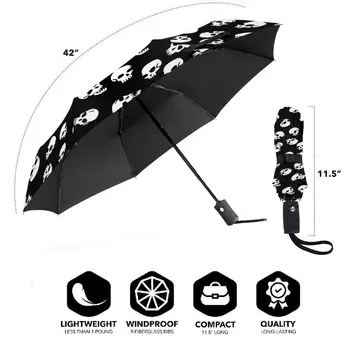 Automată Umbrelă Geometrice Cool de Halloween Cranii de trei ori umbrela femei bărbați umbrelă de ploaie