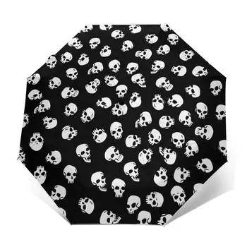 Automată Umbrelă Geometrice Cool de Halloween Cranii de trei ori umbrela femei bărbați umbrelă de ploaie
