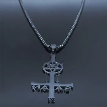 2021 Cruce cu Susul în Jos Pentagrama Satana din Oțel Inoxidabil Coliere Femei de Culoare de Argint Colier Statement Bijuterii cadena N4413S03