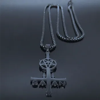 2021 Cruce cu Susul în Jos Pentagrama Satana din Oțel Inoxidabil Coliere Femei de Culoare de Argint Colier Statement Bijuterii cadena N4413S03