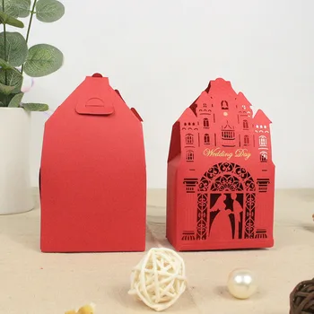 AVEBIEN Moda 50pcs Laser Roșu Romantic Pungi de Cadouri Elegante Castel de Lux Eveniment Petrecere Dulce Favorizează Oaspete de Nunta de Hârtie Cutie de Bomboane