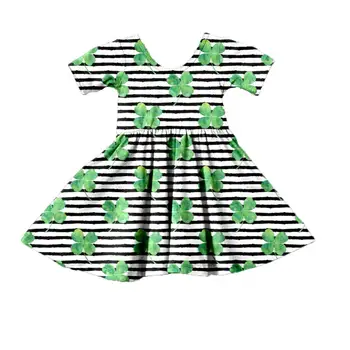 Fetita Haine de Fete St Patrick ' s Day Dresss Cu Maneci Scurte Benzi de Trifoi Imprimare Fete Rochie Verde Copii Tricot de Bumbac Haine