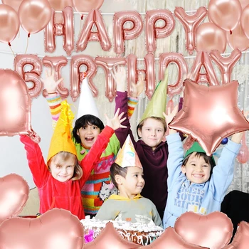 28pcs a crescut de aur de Ziua Decor Set Litere Happy Birthday Balon Ploaie Perdea de Mătase Petrecerea de Ziua Decor Copii Balon Latex