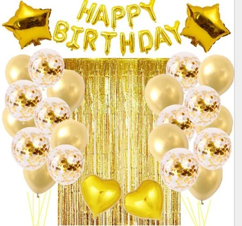 28pcs a crescut de aur de Ziua Decor Set Litere Happy Birthday Balon Ploaie Perdea de Mătase Petrecerea de Ziua Decor Copii Balon Latex