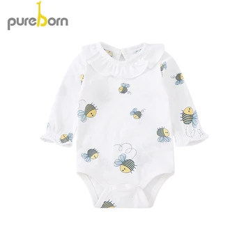 Pureborn Nou-născut Unisex Baby Body Maneca Lunga Fetita Body Solid sau Desene animate Bumbac body-uri pentru Copii pentru Baieti