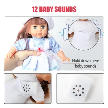 14 Inch Renăscut Papusa bebe Haine Copii Jucarii 36cm Desene animate Silicon Moale Realiste Parul Lung Renăscut Baby Sunet DollToys pentru Fete