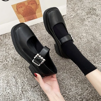 Rimocy Cataramă de Metal Mary Jane Pantofi pentru Femei 2021 Primăvară Platforma Negru PU Pantofi de Piele de Femeie Med Tocurile Doamnelor Pantofi Lolita
