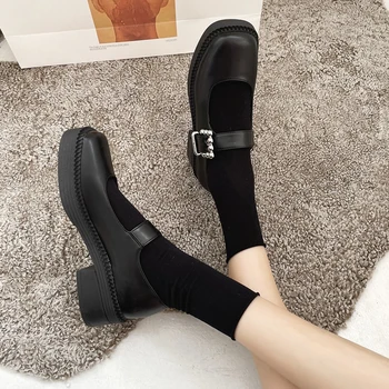 Rimocy Cataramă de Metal Mary Jane Pantofi pentru Femei 2021 Primăvară Platforma Negru PU Pantofi de Piele de Femeie Med Tocurile Doamnelor Pantofi Lolita