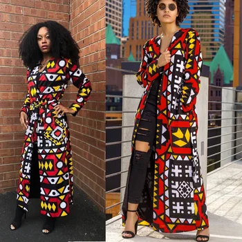 Femei Tipărite Maxi Coat Cardigane cu Centura de Talie Mâneci Lungi din Africa de Moda de sex Feminin Casual de Toamna Toamna Noul Trend la Femme Purta