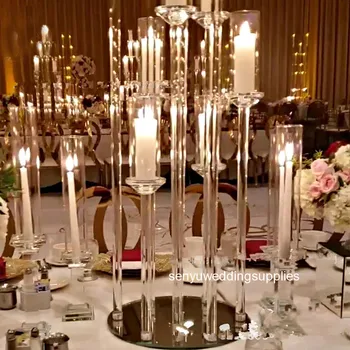Nou stil de cristal clar candelabre de cristal, candelabre florale nunta 8 arme acrilic suport lumanare pentru masă de nuntă 1416