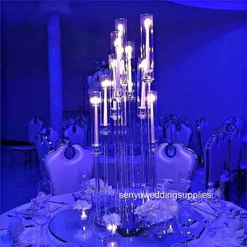 Nou stil de cristal clar candelabre de cristal, candelabre florale nunta 8 arme acrilic suport lumanare pentru masă de nuntă 1416