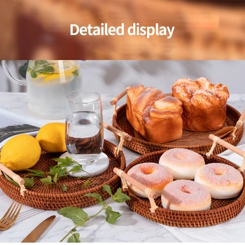 Mână-Țesute Runda Rattan Tava de Stocare Coș de Răchită cu toartă Pentru Pâine Alimente Fructe Ceai de Flori Display mic Dejun Coșuri de Depozitare